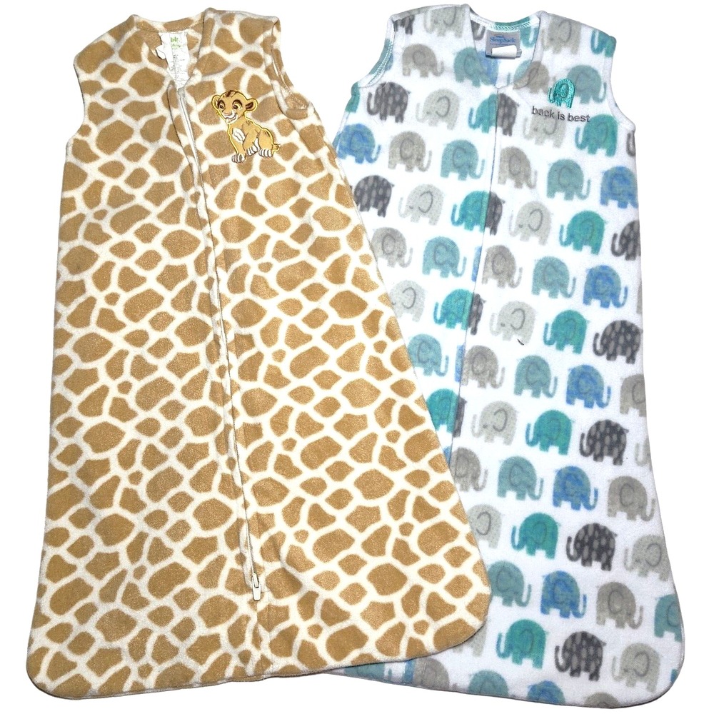 2 Disney Halo Fleece Baby 0 3 6 Sleep Bag Boy Lot Lion King Simba Elephant EUC
